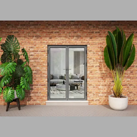 1500 x 1800 2 Panel Anthracite Grey On White French Doors