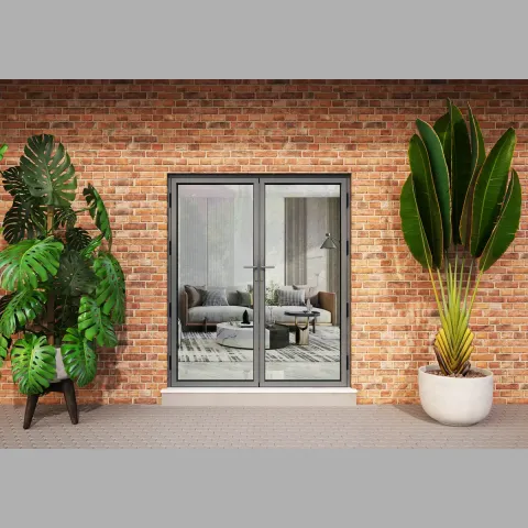 1600 x 2100 2 Panel Anthracite Grey On White French Doors