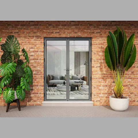 1600 x 2500 2 Panel Anthracite Grey On White French Doors