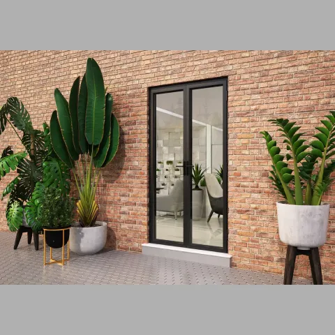 1300 x 2500 2 Panel Black On White French Doors