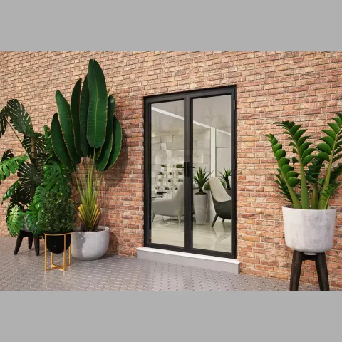 1400 x 2300 2 Panel Black On White French Doors