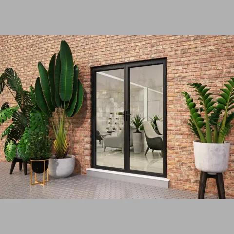 1600 x 2300 2 Panel Black On White French Doors